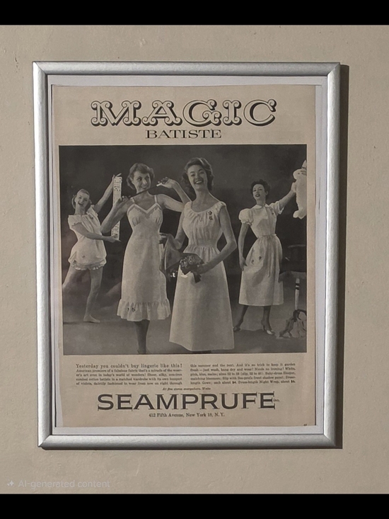 seamprufe Other - Vintage 1955 SEAMPRUFE "Magic Batiste" Lingerie Framed Ad | 14"×17" | Wall Decor